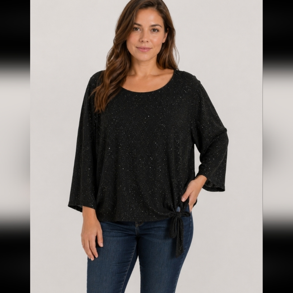 JM COLLECTION XL Glitter Sparkly Waist tie Blouse